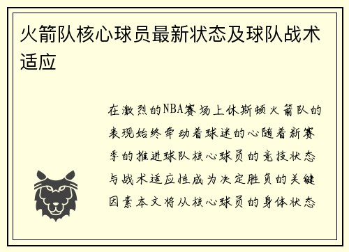 火箭队核心球员最新状态及球队战术适应